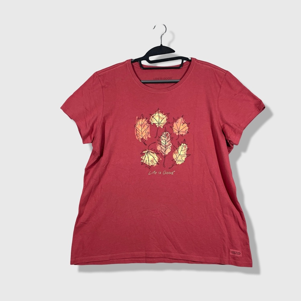 Life Is Good Crusher Tee Women XL Red Autumn Leaves Gorpcore Naturecore